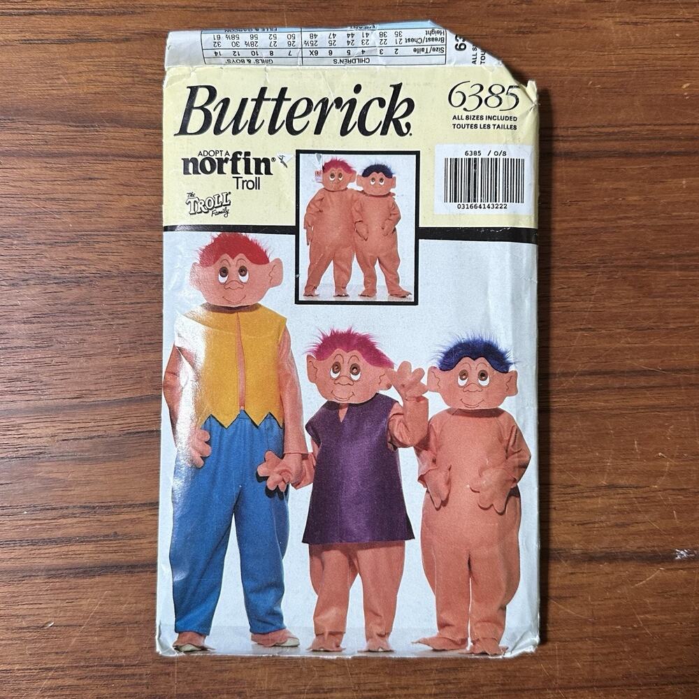 UNCUT Butterick Sewing Pattern 6385 Costume Adopt a Norfin Troll Sz 4-14